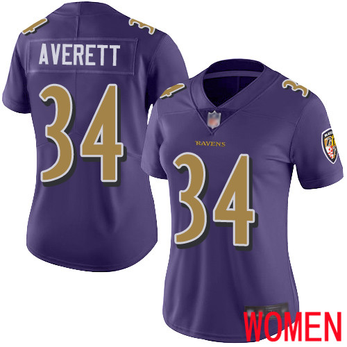 Baltimore Ravens Limited Purple Women Anthony Averett Jersey NFL Football #34 Rush Vapor Untouchable->women nfl jersey->Women Jersey